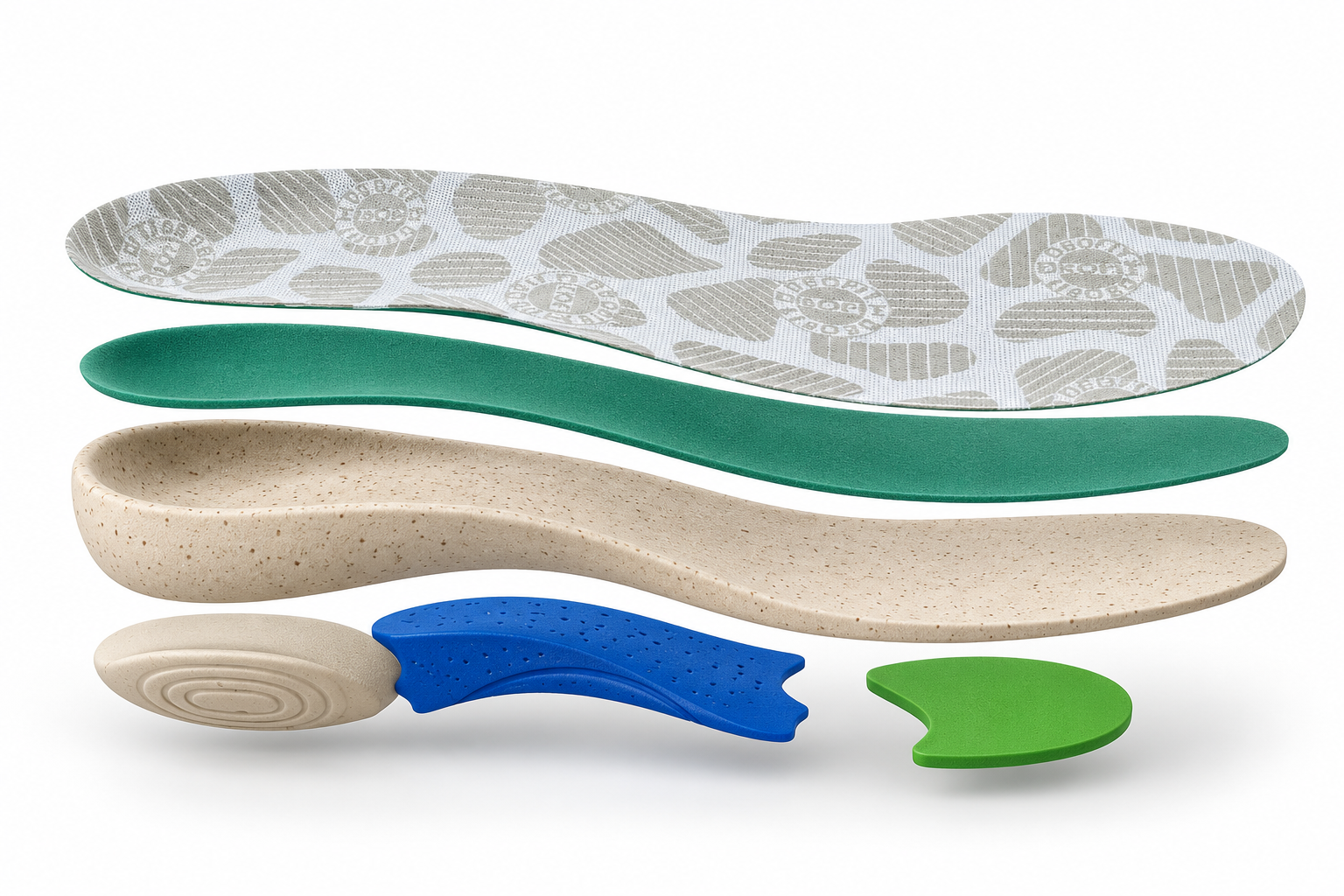 Exploded view of the four-layer SHINURBON insole